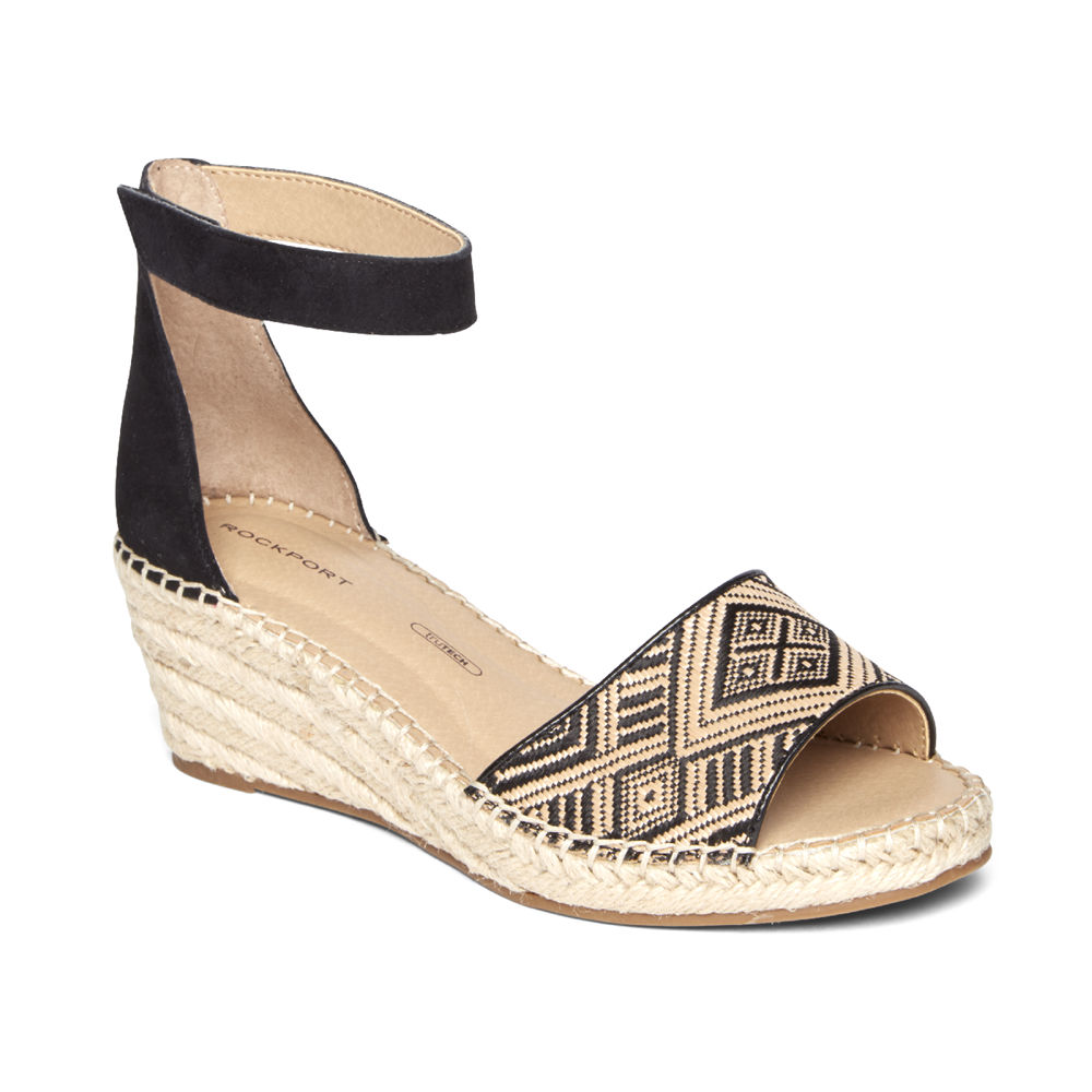 Sandalias Rockport Mujer Mexico - Marah Woven Ankle Strap Beige/Negros - CURKW2705